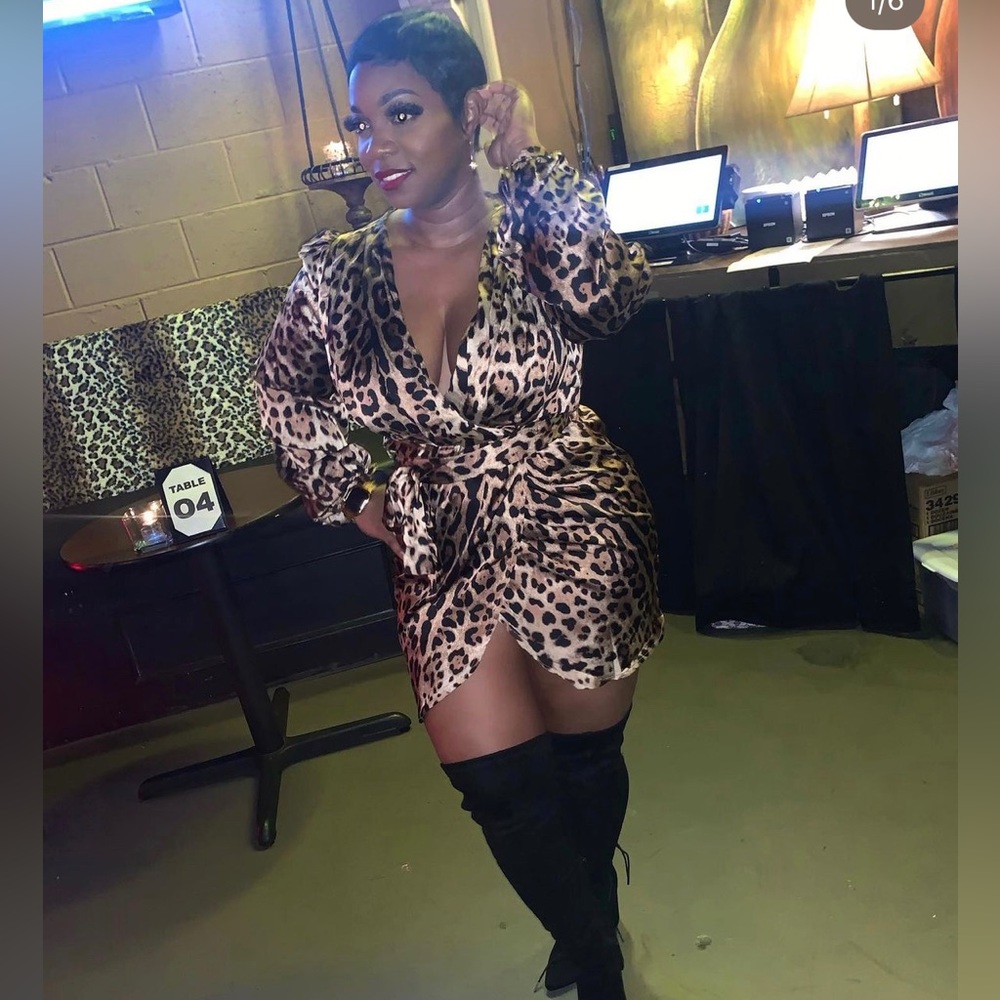 COPY - Satin leopard wrap dress
